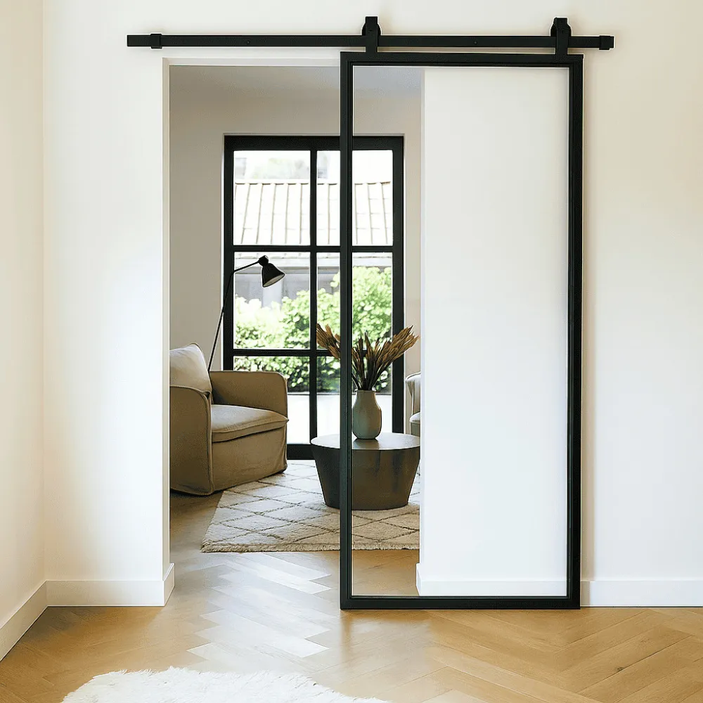 Stalen schuifdeur - compleet systeem 1 Vlaks - Helder glas 1000 x 2150 mm