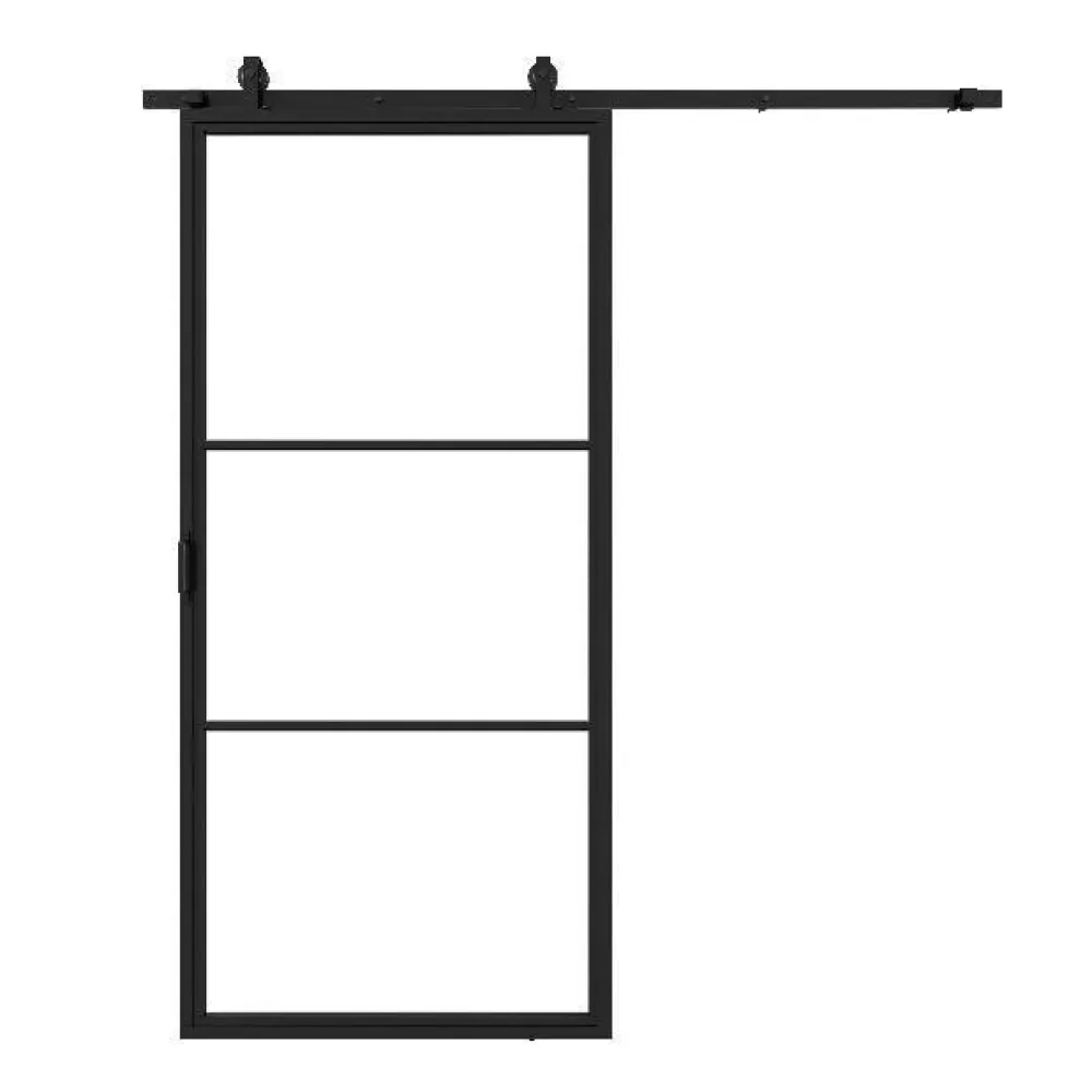 Stalen schuifdeur - 3 Vlaks - Helder glas