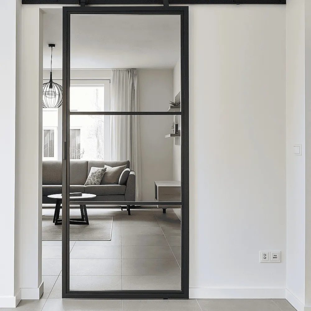 Stalen schuifdeur - 3 Vlaks - Helder glas