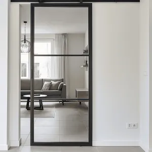 Stalen schuifdeur - 3 Vlaks - Helder glas