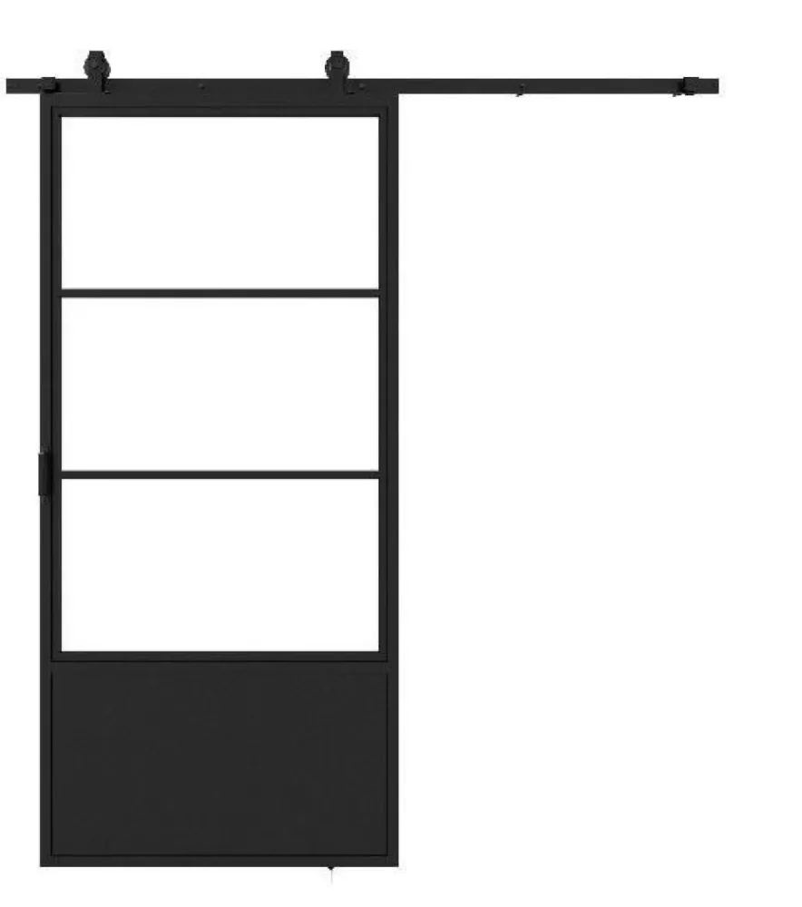 Stalen schuifdeur - 3 Vlaks - Helder glas + Kickplaat