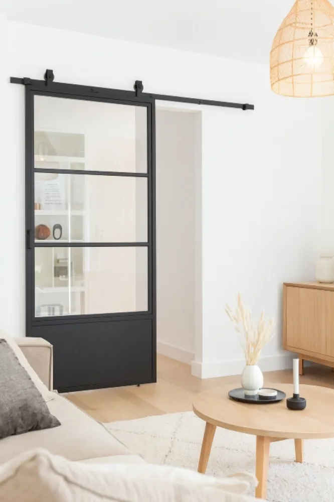 Stalen schuifdeur - 3 Vlaks - Helder glas + Kickplaat