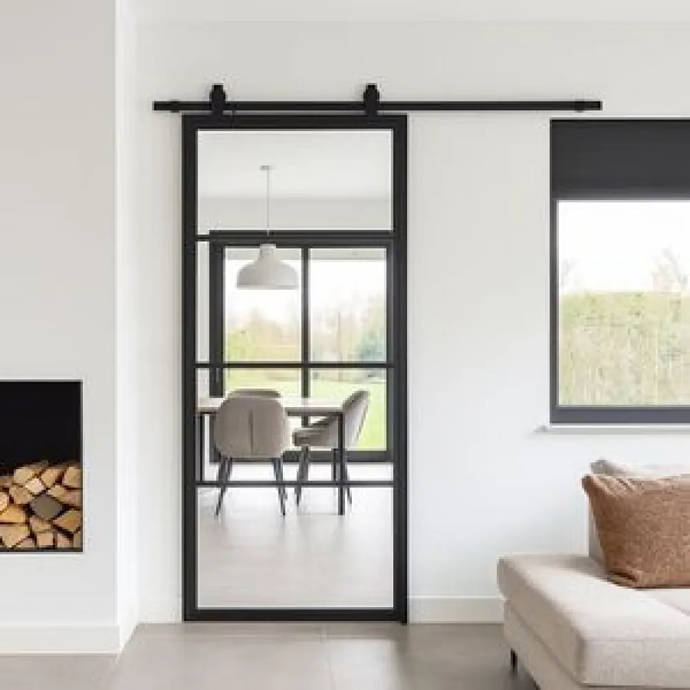 Stalen schuifdeur - 4 Vlaks - Helder glas