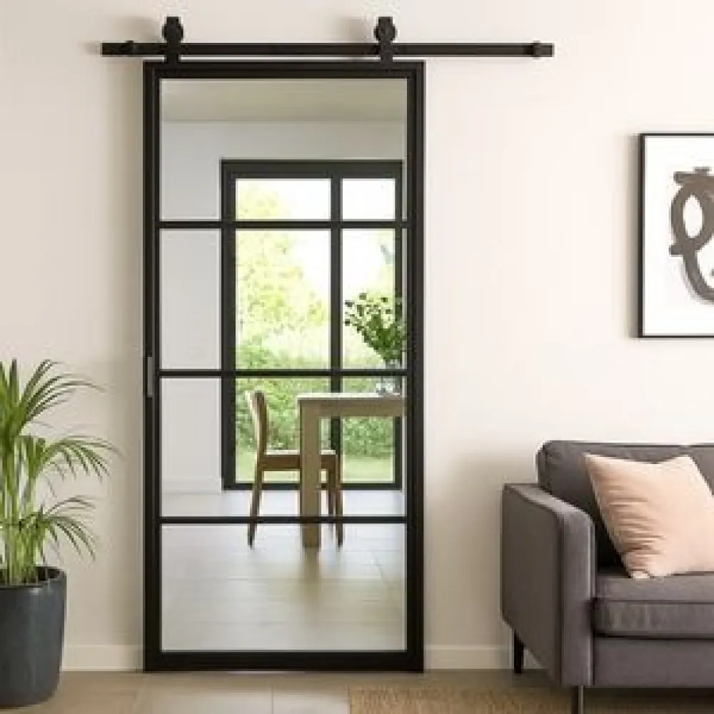 Stalen schuifdeur - 4 Vlaks - Helder glas