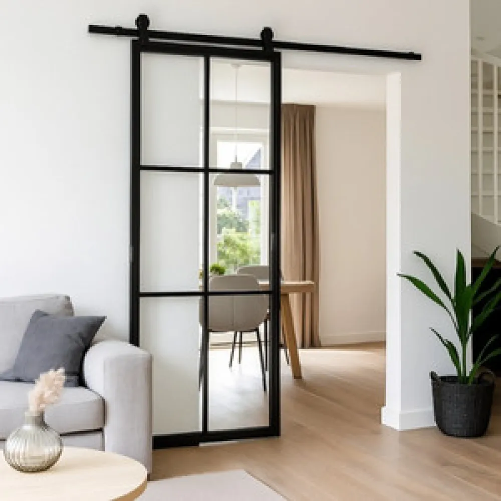 Stalen schuifdeur - 6 Vlaks - Helder glas