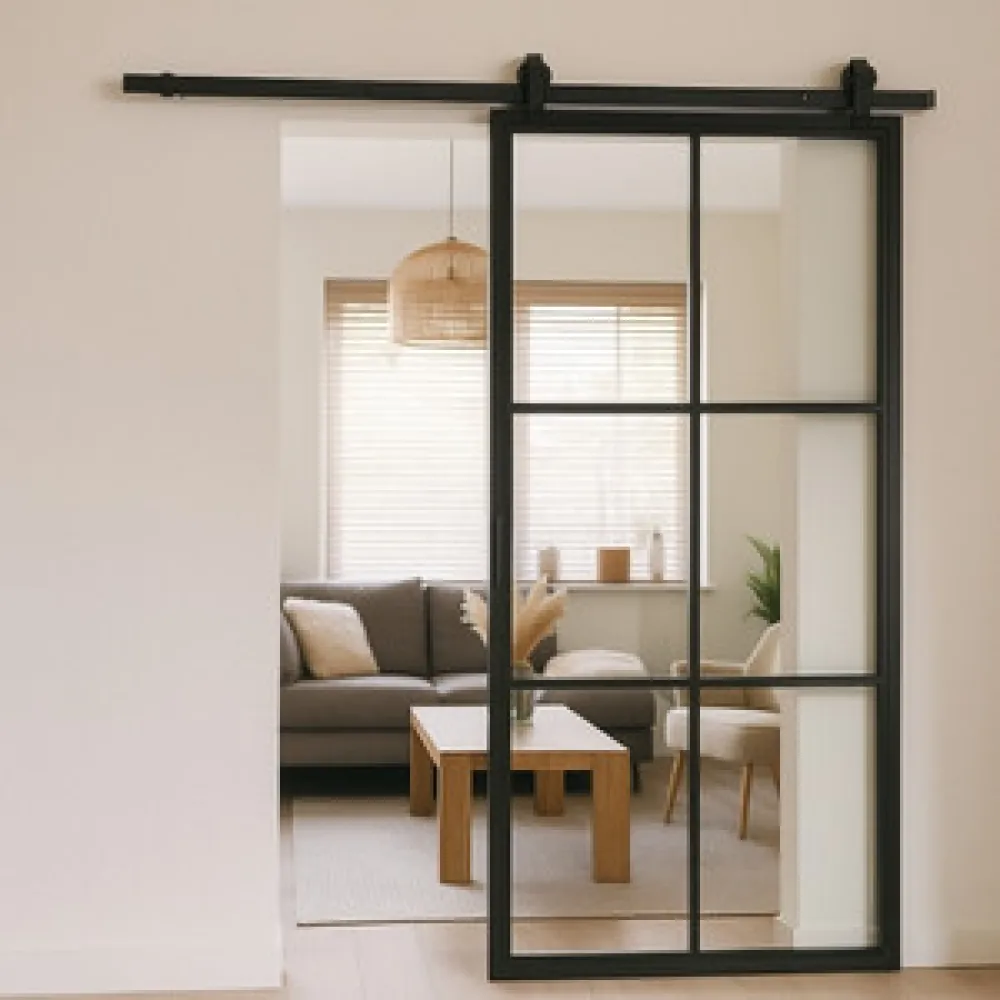 Stalen schuifdeur - 6 Vlaks - Helder glas