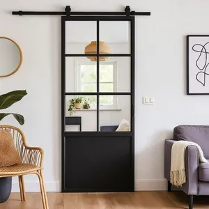 Stalen schuifdeur - 6 Vlaks - Helder glas + Kickplaat 1000 x 2150 mm