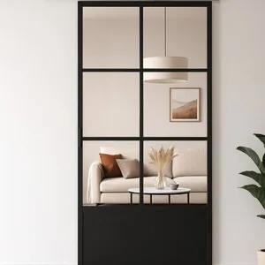 Stalen schuifdeur - 6 Vlaks - Helder glas + Kickplaat 1000 x 2150 mm