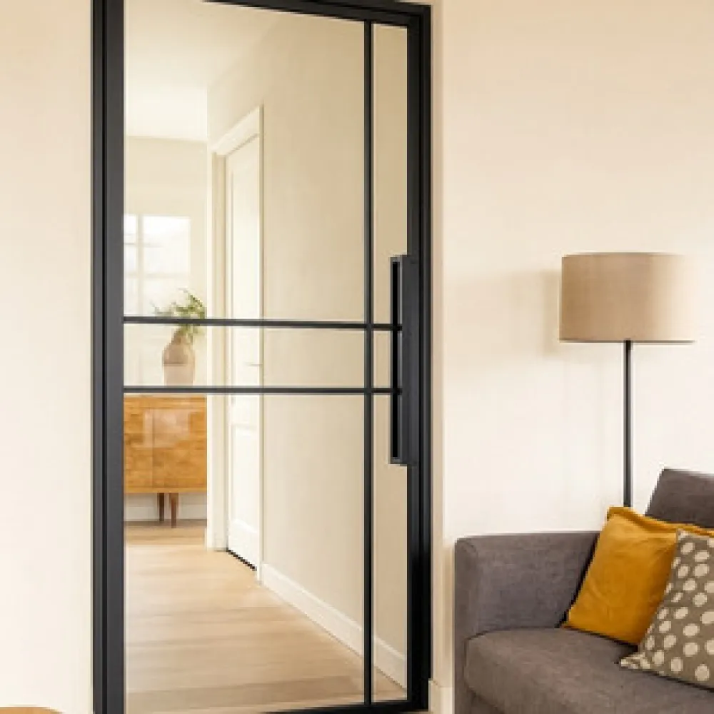 Stalen schuifdeur - 6 Vlaks Kruis - Helder glas