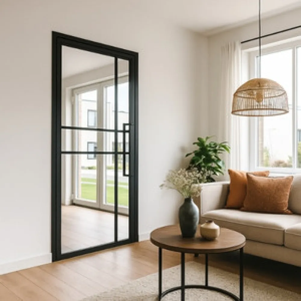 Stalen schuifdeur - 6 Vlaks Kruis - Helder glas