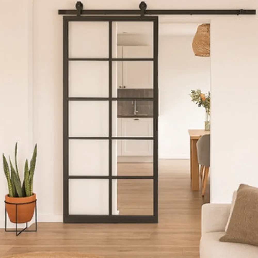 Stalen schuifdeur - 10 Vlaks - Helder glas 1000 x 2150 mm