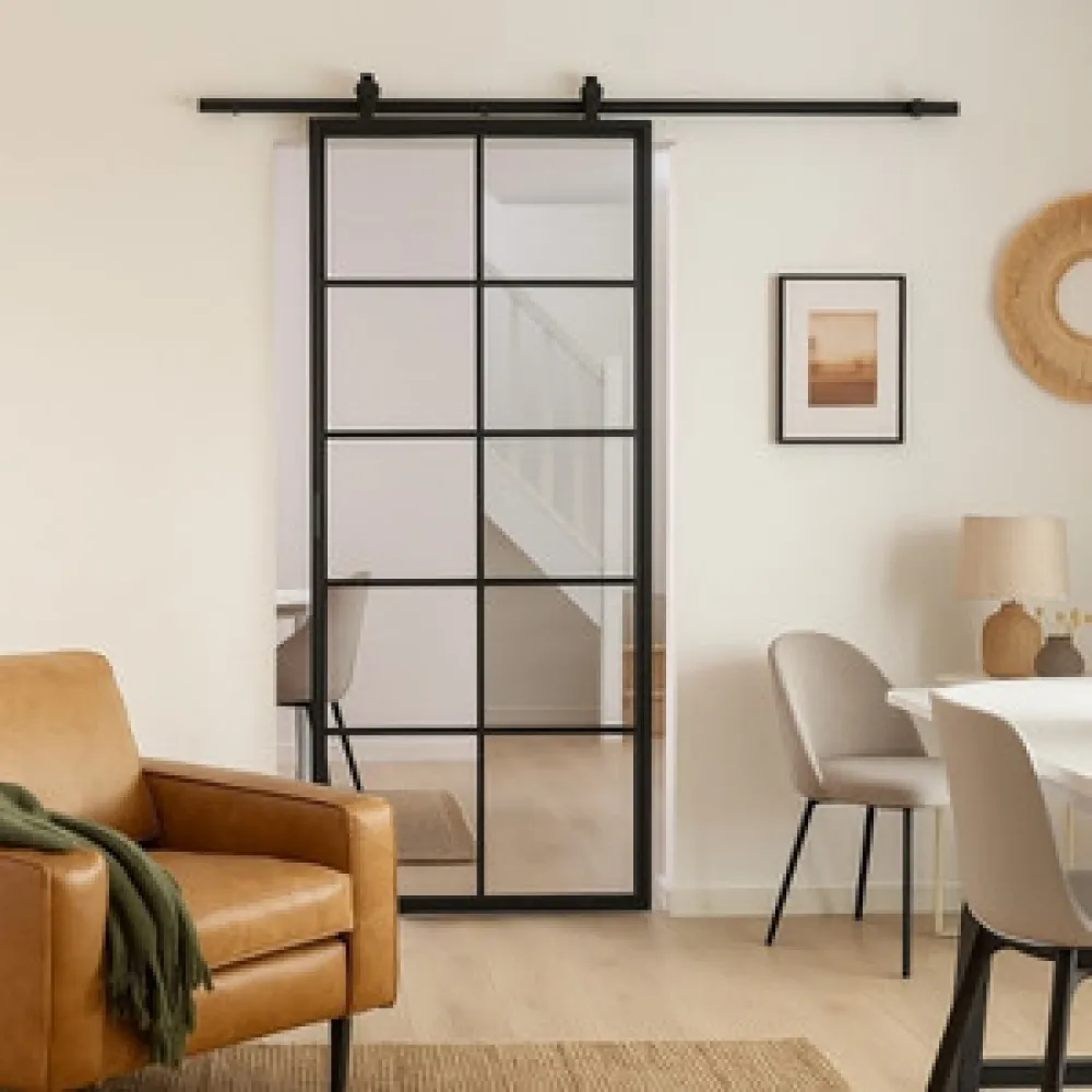 Stalen schuifdeur - 10 Vlaks - Helder glas 1000 x 2150 mm