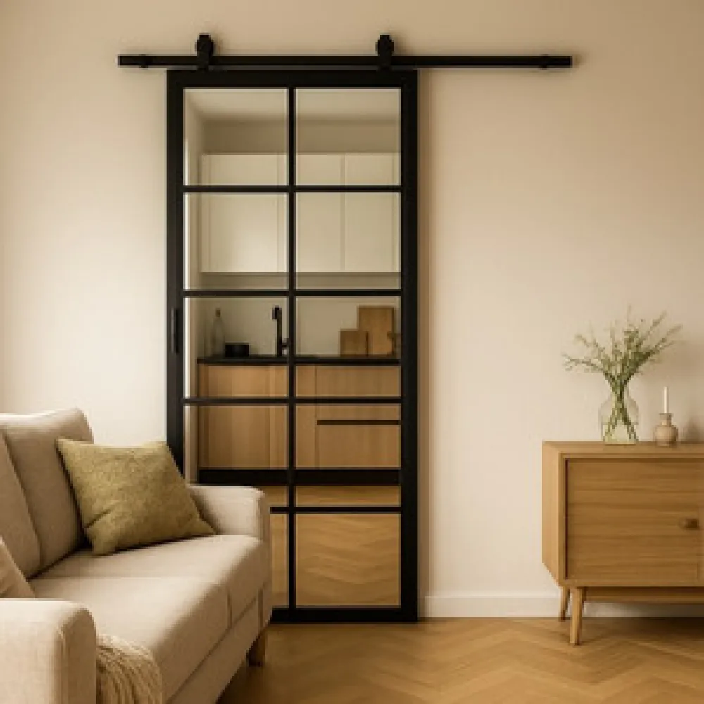 Stalen schuifdeur - 10 Vlaks - Helder glas 1000 x 2150 mm