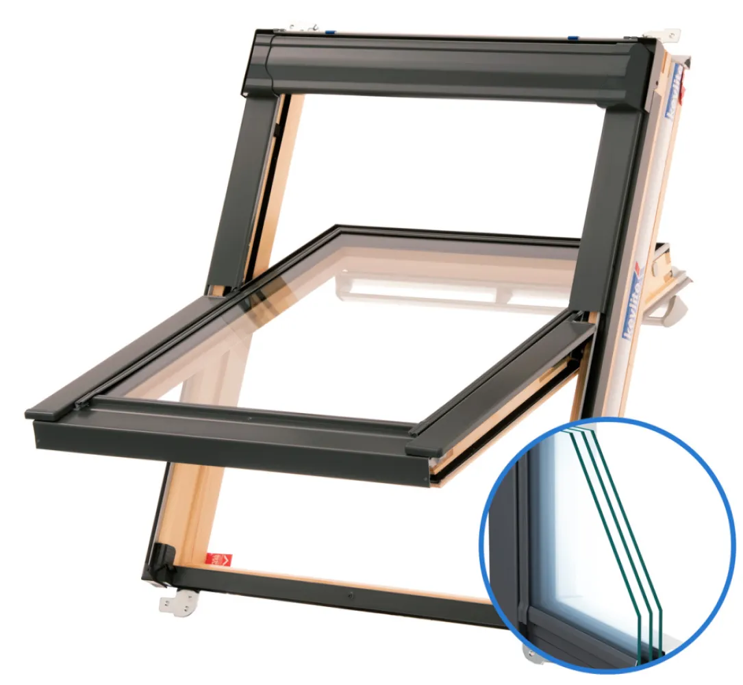 Keylite dakraam grenen blank afgelakt Premium Driedubbel Glas