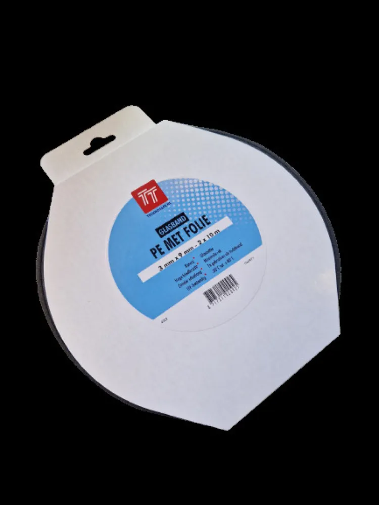 Glasband PE met folie grijs 9 x 3mm rol 10m1 set 2 rol