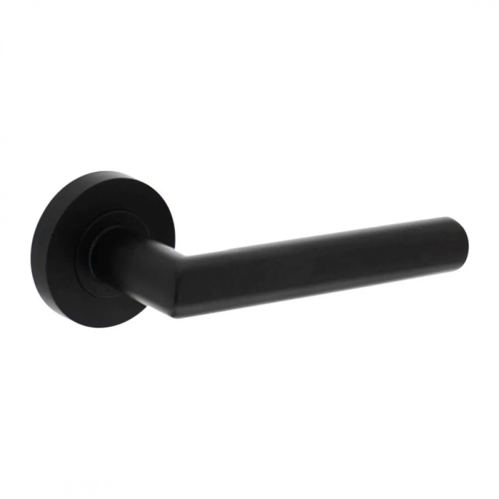 Deurkruk Bastian op rond rozet 52x10mm met nokken mat zwart